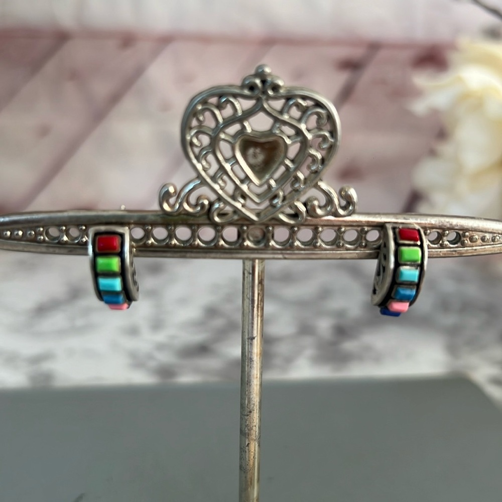 Vintage 925 multi colored stones pierced earrings